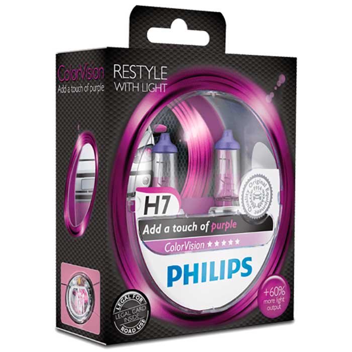 Lilla H7 55W 12V farvet halogenpære sæt - Philips