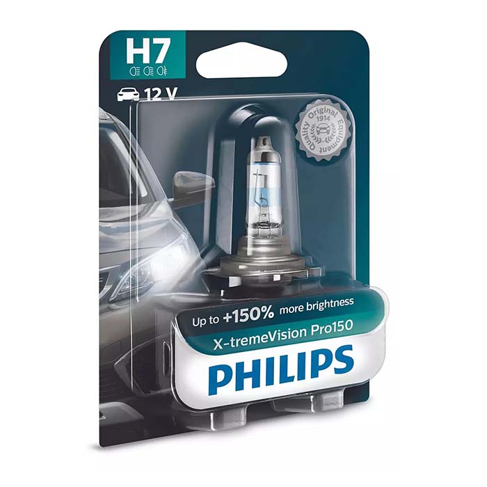 H7 55W 12V autopære - X-tremeVision Pro150, 1 stk. Philips