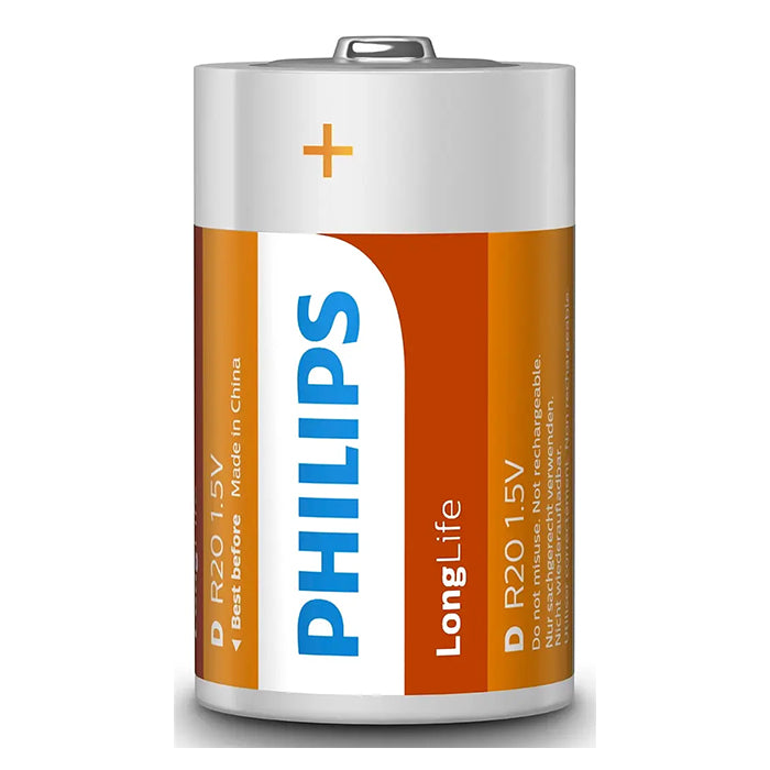 D Batteri 2 stk - Longlife zinkklorid til lavenergienheder, Philips