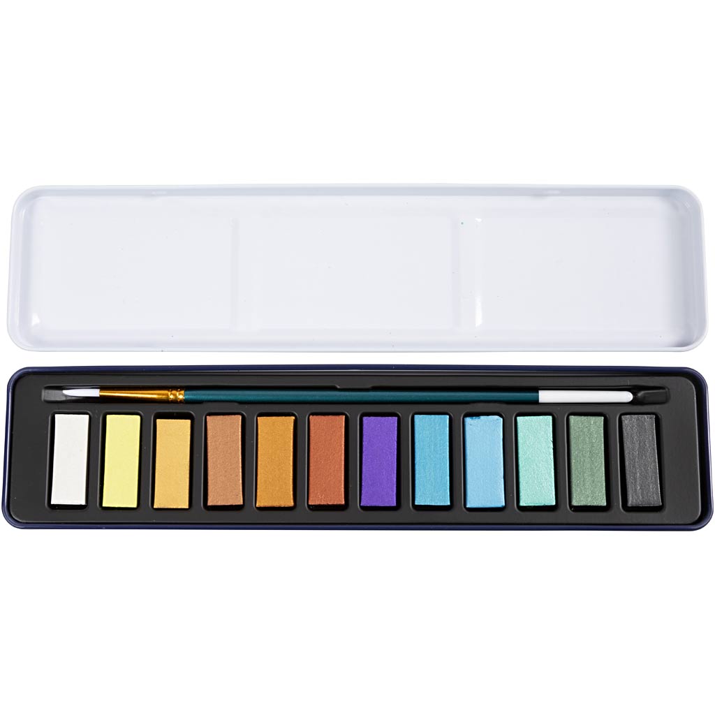 Akvarelsæt, metallicfarver, 12 frv./ 1 pk.