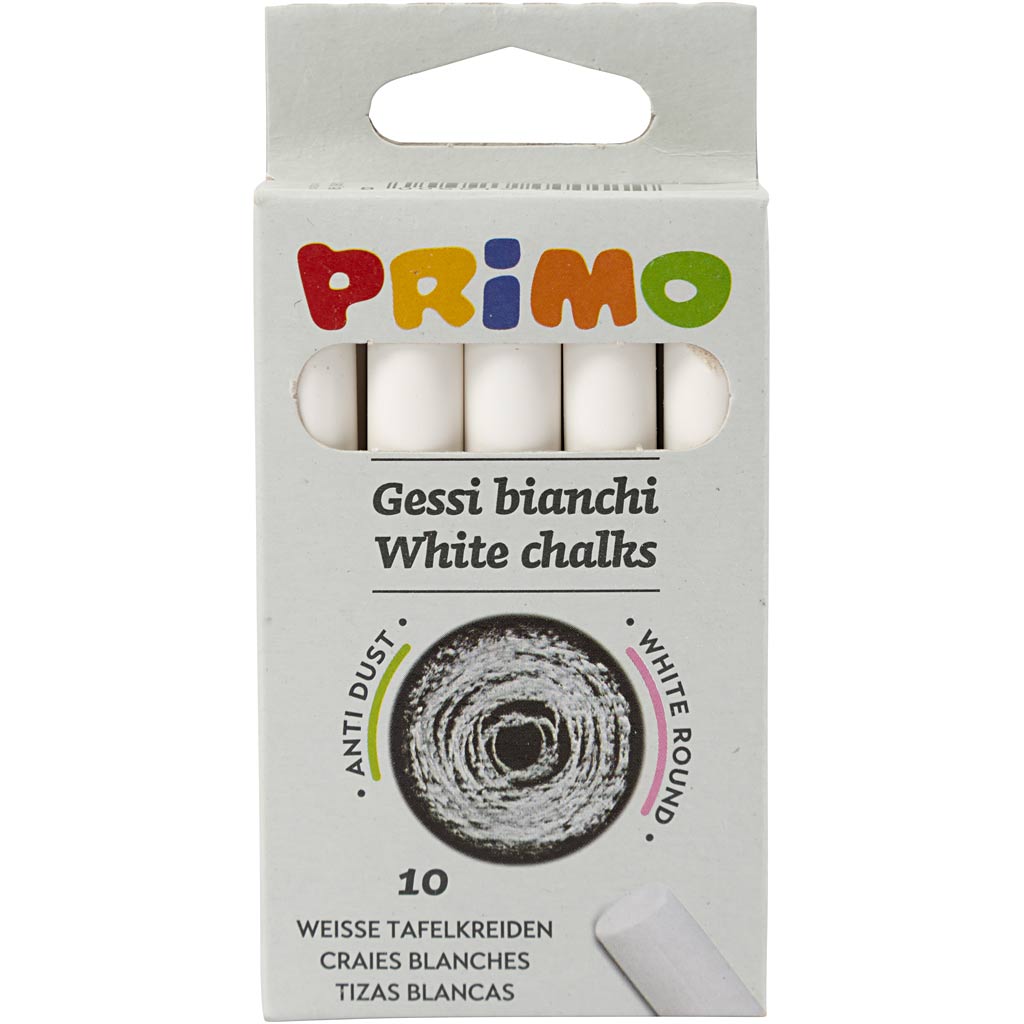 Hvidt Tavlekridt 10 stk. - 8 cm, 10 mm diameter
