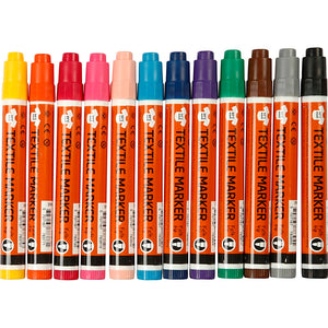 Tekstiltusch, streg 2-4 mm, ass. farver, 12 stk./ 1 pk.