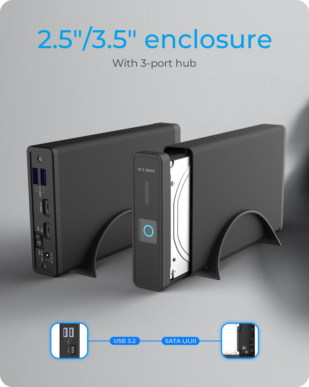 ICY BOX Ekstern Lagringspakning USB 3.2 (Gen 2) SATA 6Gb/s