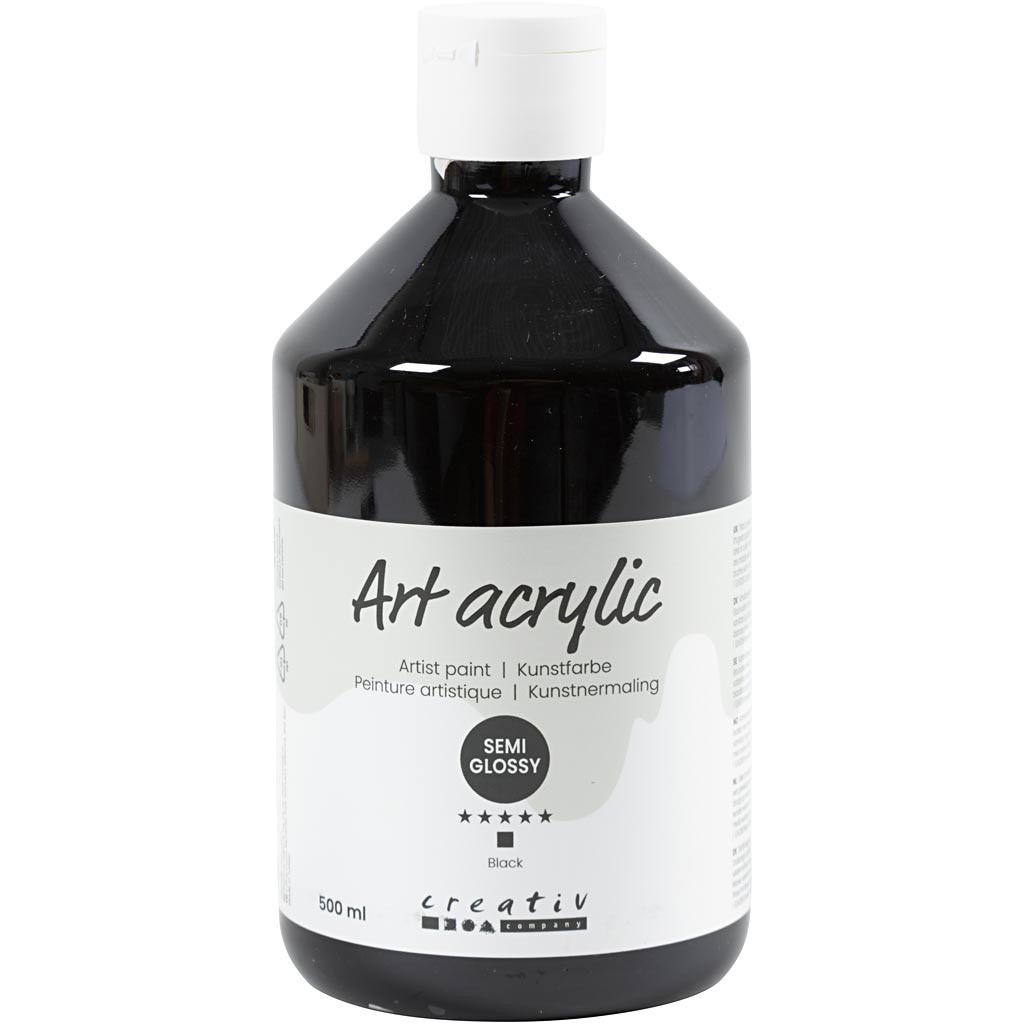 Art Akrylmaling, halvblank, dækkende, sort, 500 ml/ 1 fl.