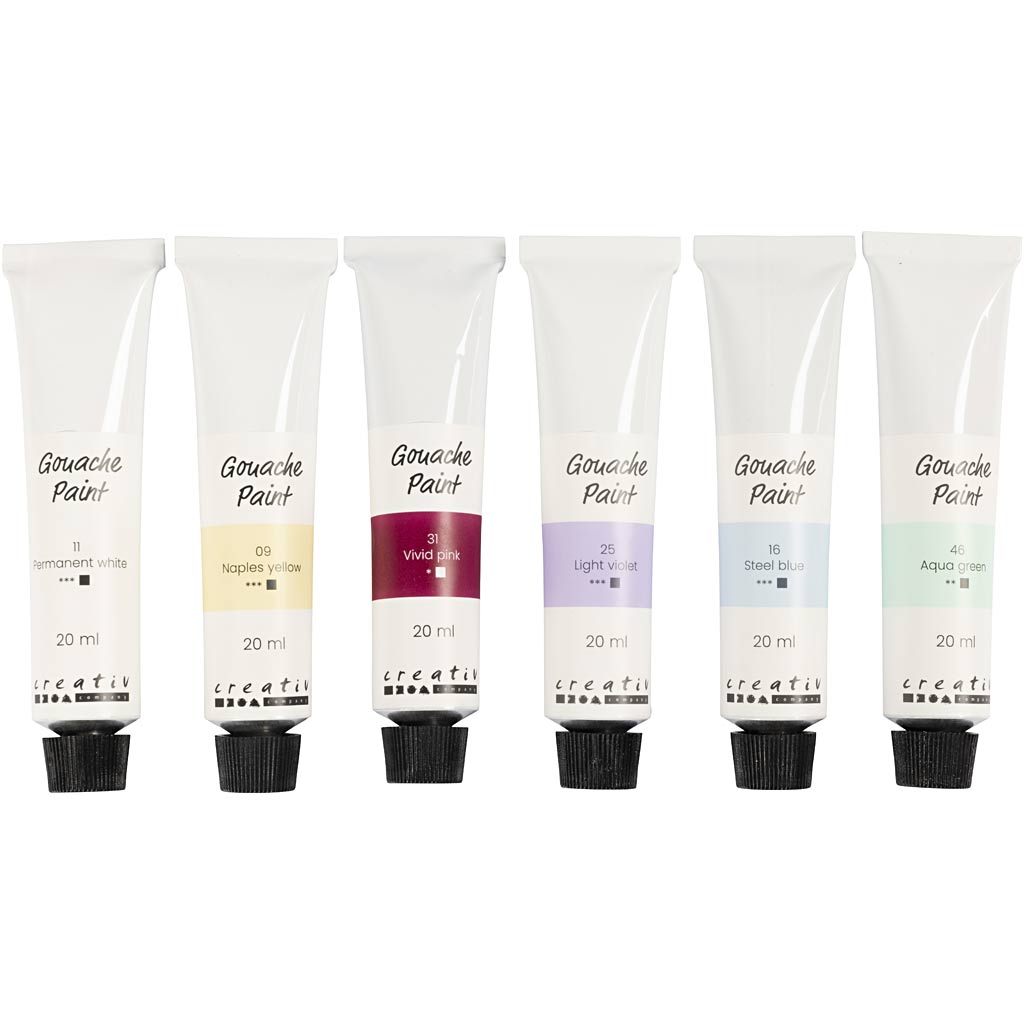 Gouache Maling, pastelfarver, 6x20 ml/ 1 pk.