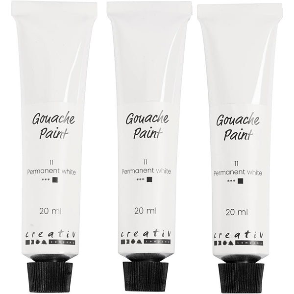 Gouache Maling, hvid, 3x20 ml/ 1 pk.