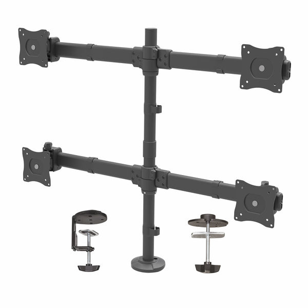 StarTech.com Desk Mount Quad Monitor Arm, Ergonomic VESA 4 Monitor Mount 2x2 up to 27, Articulating & Height Adjustable Pole Mount, Tilt/Swivel/Rotate LCD/LED Screen, Clamp/Grommet - Heavy-duty VESA Mount (ARMQUAD) Monteringssæt 4 skærme 13-27