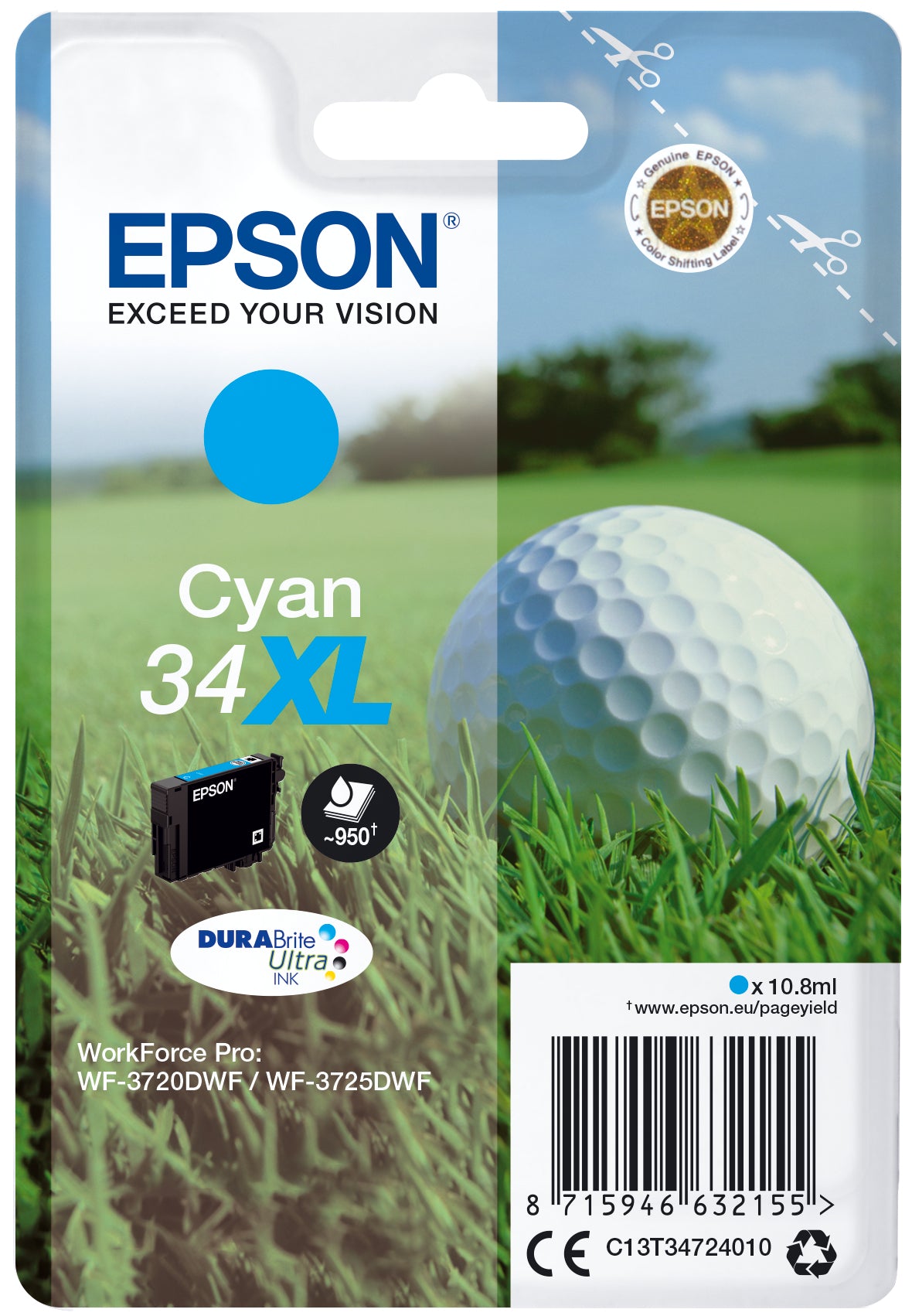 Epson 34XL Cyan 950 sider Blæk C13T34724010