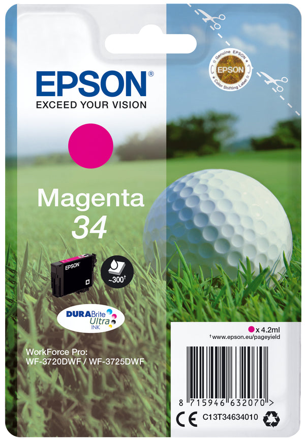 Epson 34 Magenta 300 sider Blæk C13T34634010