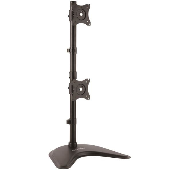 StarTech.com Vertical Dual Monitor Stand - Supports Monitors  to 27 - Adjustable - Computer Monitor Stand for Double Stacked VESA Monitors - Black (ARMBARDUOV) Stativ 2 skærme 13-27