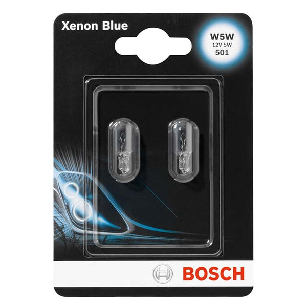 Xenon Blue W5W 12V pære 2 stk - forbedret hvid/blåt lys for billygter, Bosch