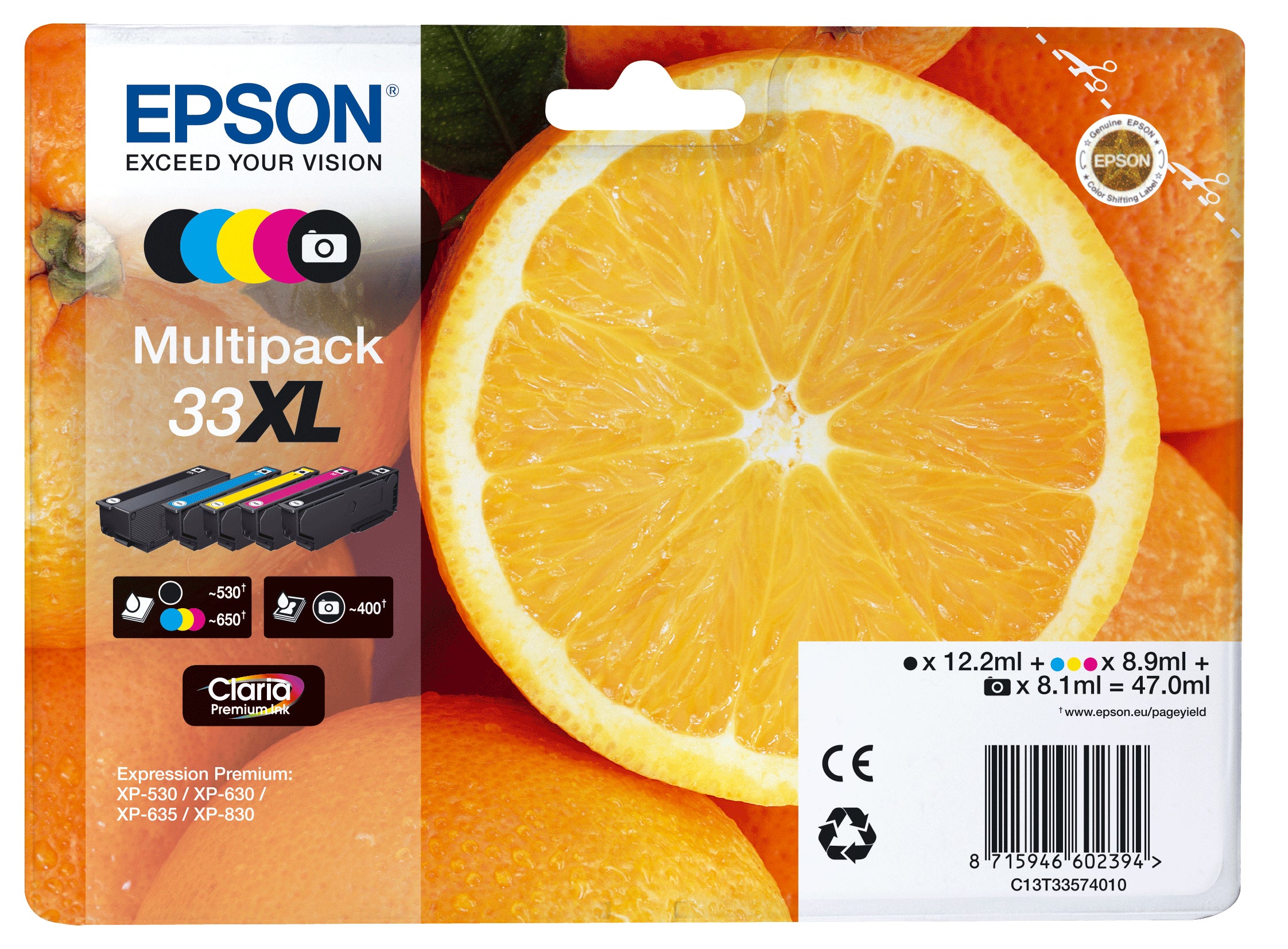 Epson 33XL Multipack Sort Gul Cyan Magenta Foto-sort Blæk C13T33574011