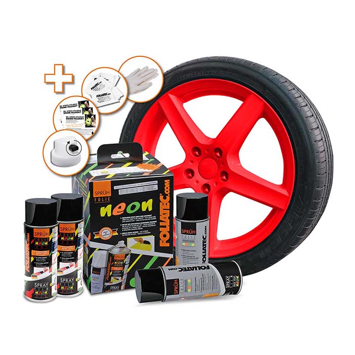 Sprayfolie neonrød 2x400 ml + base 2x400 ml - Fleksibel, aftagelig dækning, Foliatec