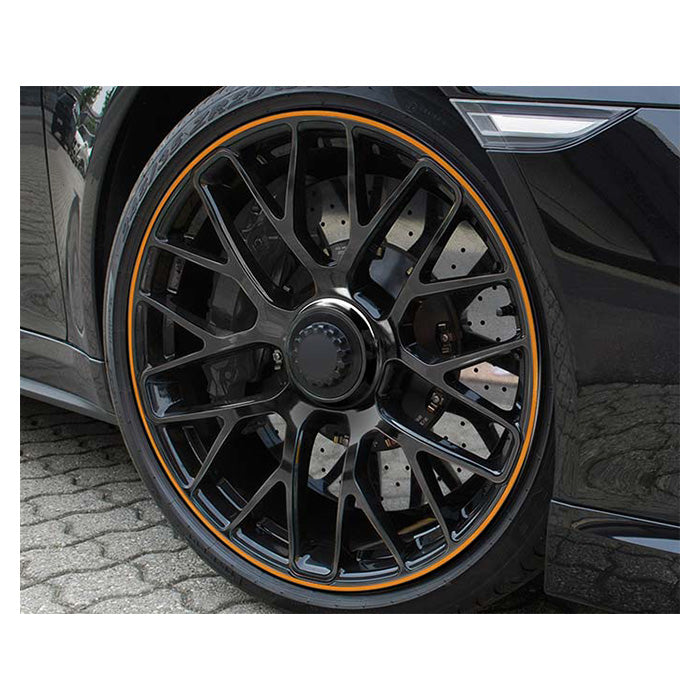 Fælgbånd orange selvklæbende 2,15 m - varme- og bilvaskresistent, 4 stk. monteringssæt inkluderet - Foliatec