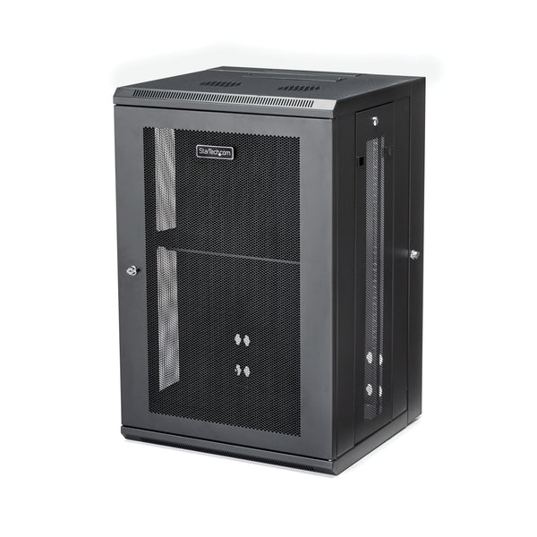 StarTech.com 18U 19 Wall Mount Network Cabinet - 16 Deep Hinged Locking Flexible IT Data Equipment Rack Vented  Enclosure w/Shelf Stativindelukkekabinet Sort