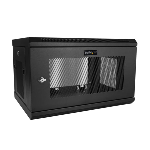 StarTech.com 2 Post 6U 19 Wall Mount Network Cabinet  Deep - Locking Vented IT Data Equipment/ Rack Enclosure w/Shelf/Hook&Loop Stativindelukkekabinet Sort