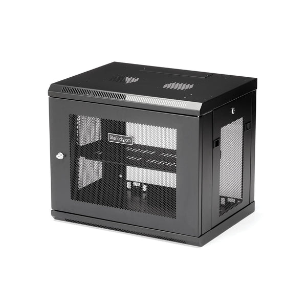 StarTech.com 2 Post 9U 19 Wall Mount Network Cabinet Adjustable 6- - Locking Vented IT Equipment/ Rack Enclosure /Shelf/Hook&Loop Stativindelukkekabinet Sort