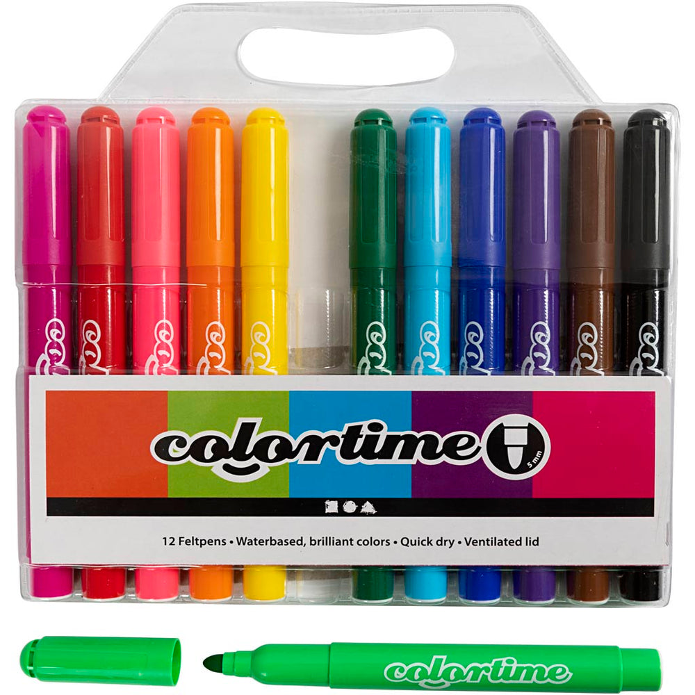 Colortime Tusch, streg 5 mm, standardfarver, 12 stk./ 1 pk.