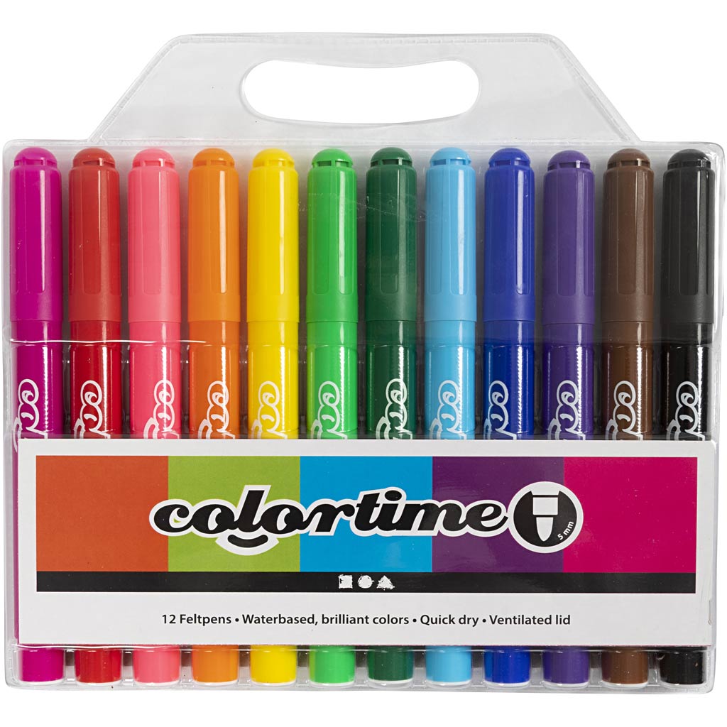 Colortime Tusch, streg 5 mm, standardfarver, 12 stk./ 1 pk.