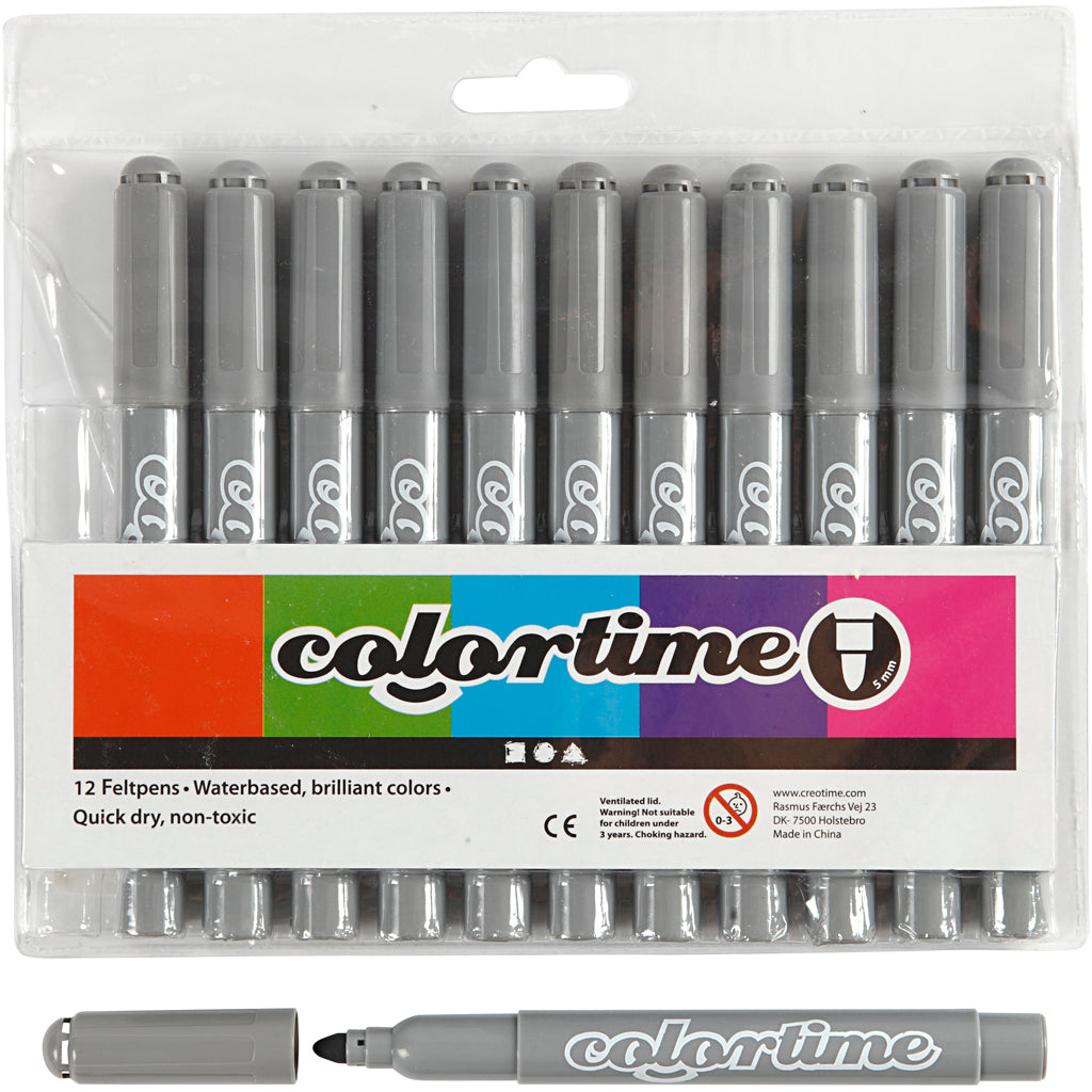 Colortime Tusch, streg 5 mm, grå, 12 stk./ 1 pk.