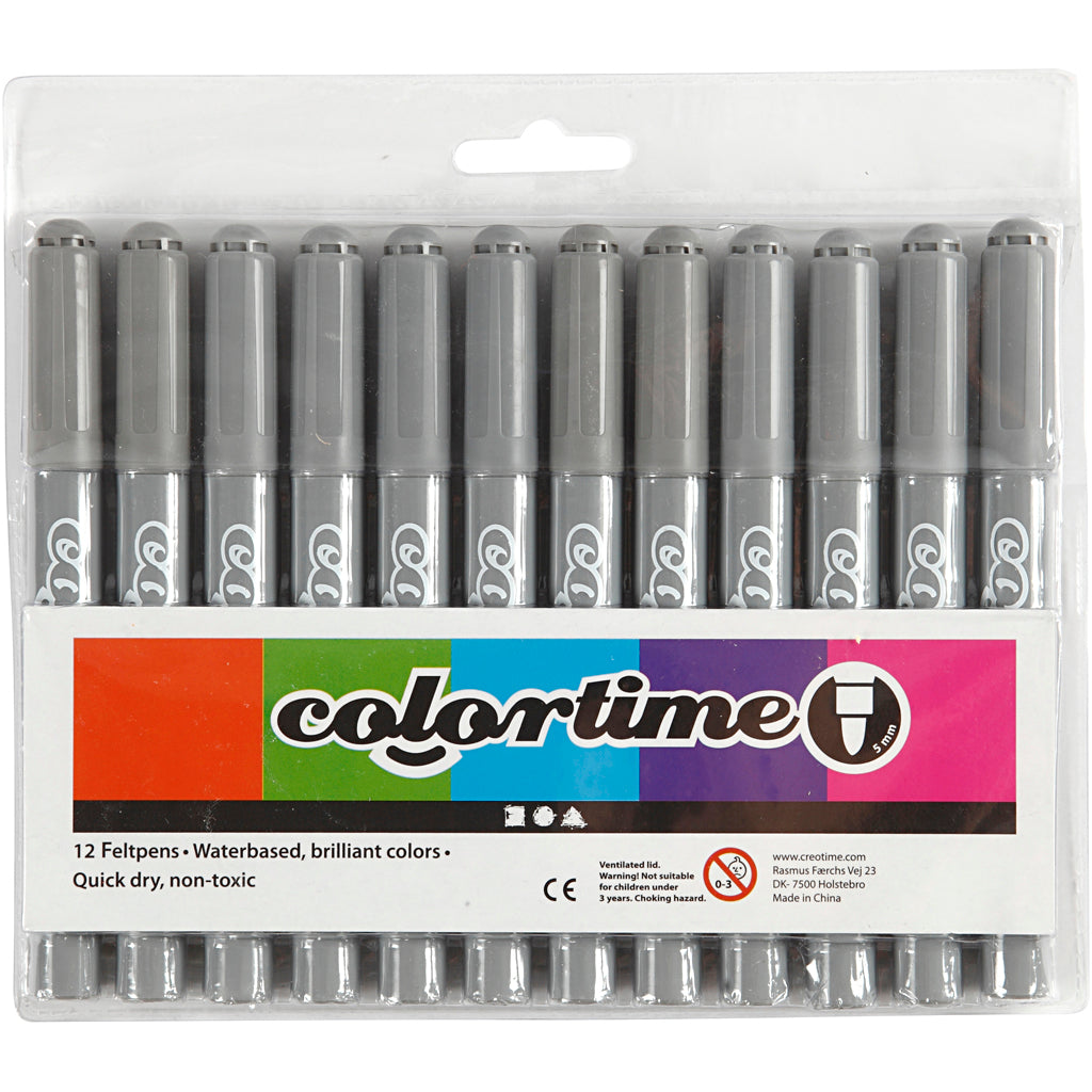 Colortime Tusch, streg 5 mm, grå, 12 stk./ 1 pk.