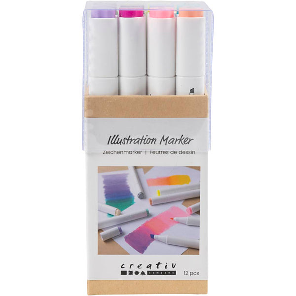 Illustration Marker, streg 1+8 mm, pastelfarver, 12 stk./ 1 pk.