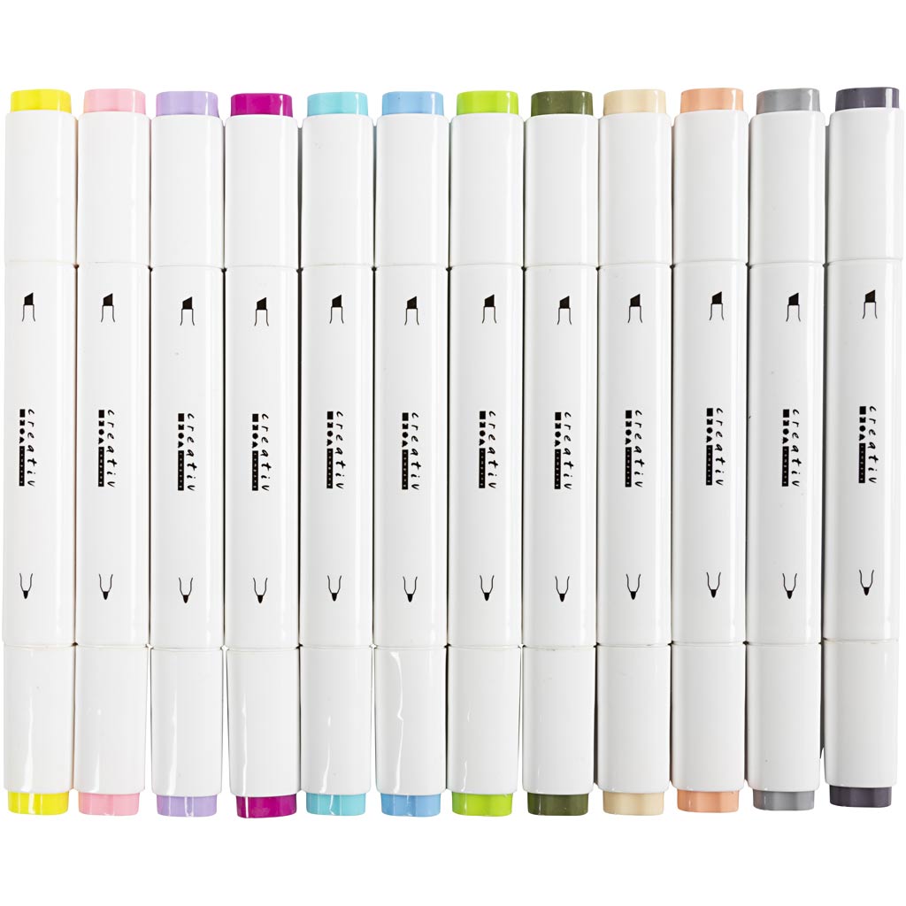 Illustration Marker, streg 1+8 mm, pastelfarver, 12 stk./ 1 pk.