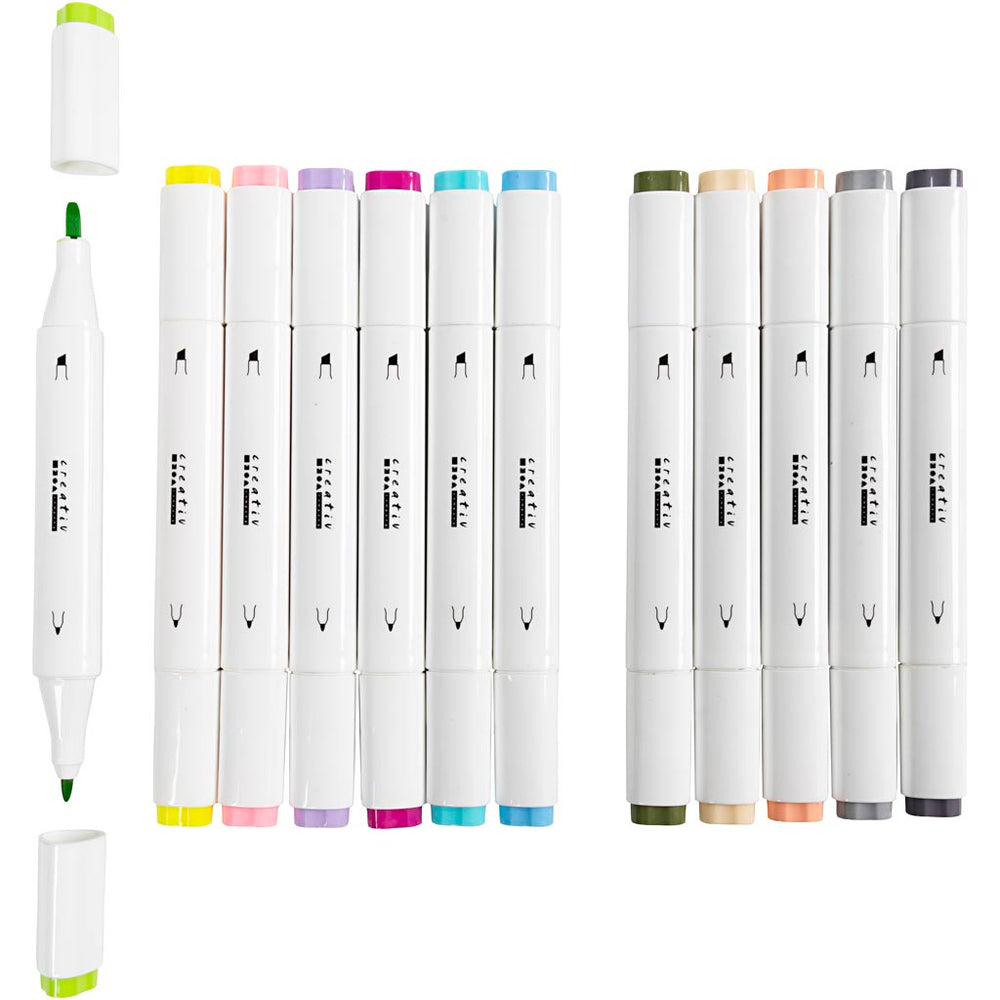 Illustration Marker, streg 1+8 mm, pastelfarver, 12 stk./ 1 pk.
