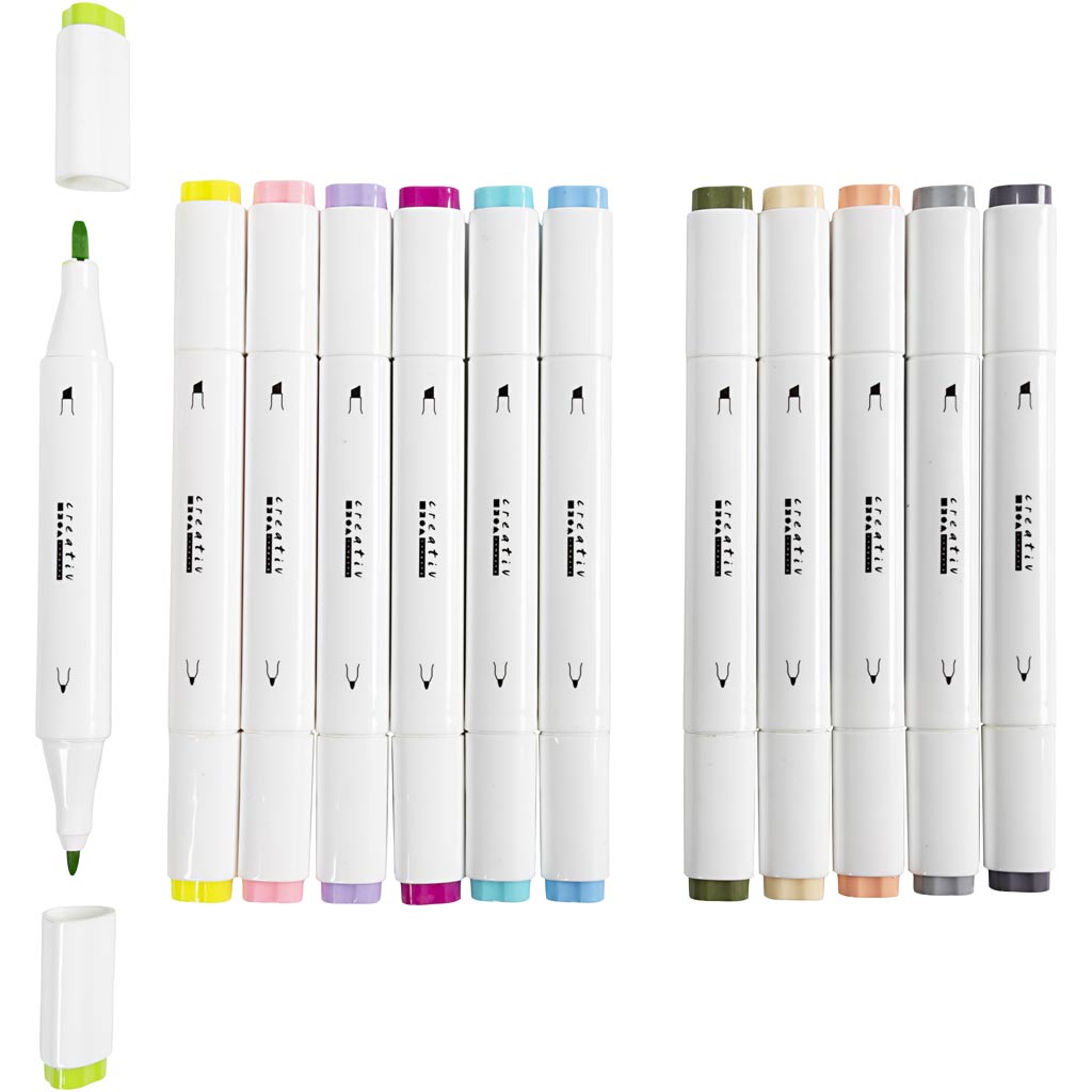 Illustration Marker, streg 1+8 mm, pastelfarver, 12 stk./ 1 pk.