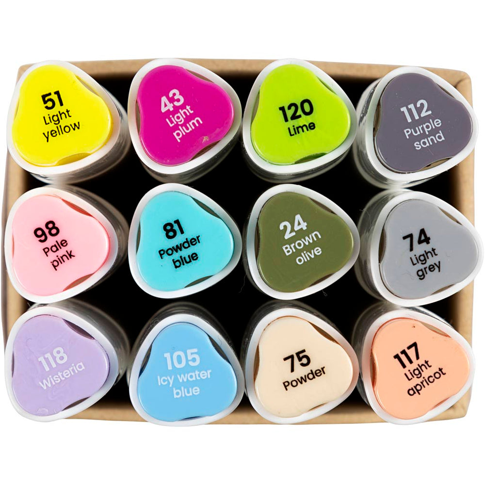 Illustration Marker, streg 1+8 mm, pastelfarver, 12 stk./ 1 pk.