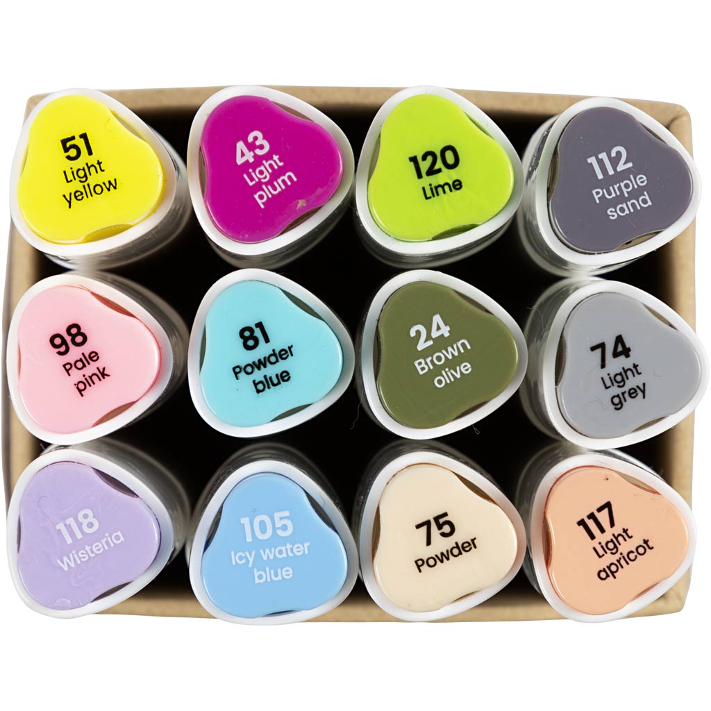 Illustration Marker, streg 1+8 mm, pastelfarver, 12 stk./ 1 pk.