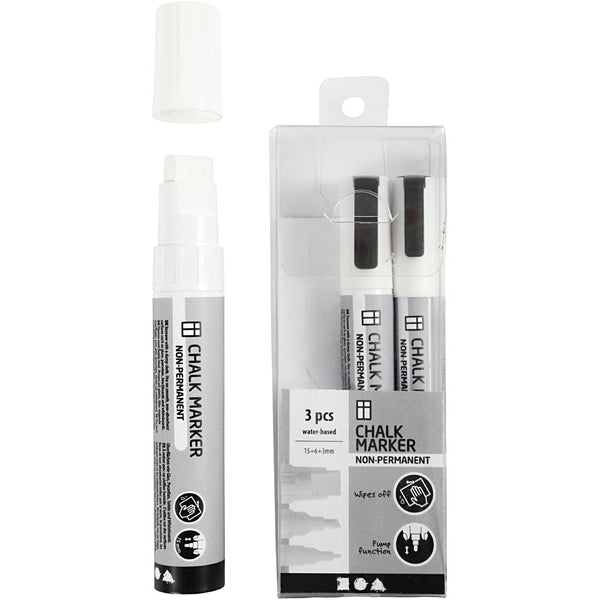 Kridttusch, streg 3+6+15 mm, hvid, 3 stk./ 1 pk.