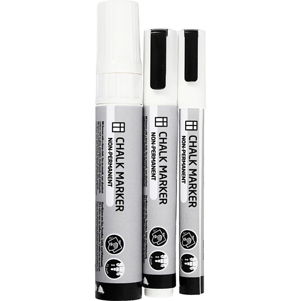 Kridttusch, streg 3+6+15 mm, hvid, 3 stk./ 1 pk.