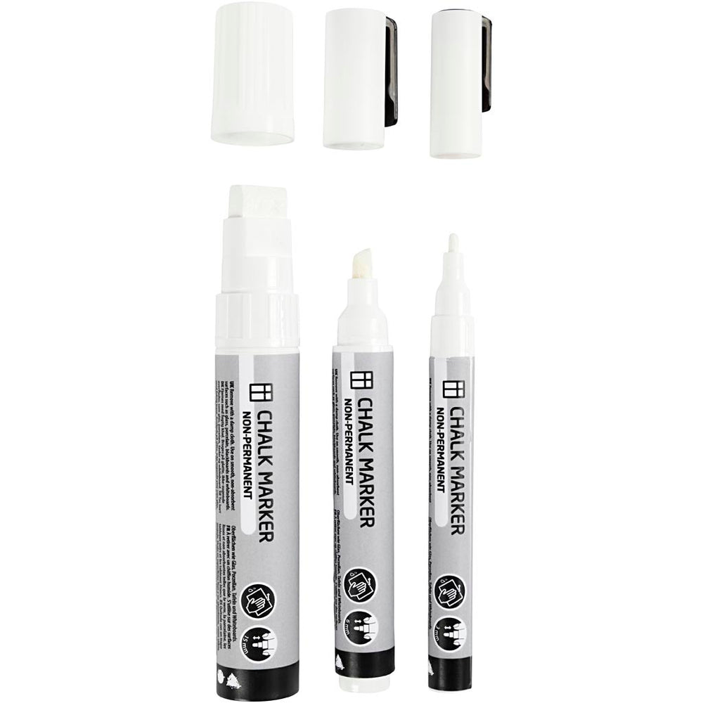 Kridttusch, streg 3+6+15 mm, hvid, 3 stk./ 1 pk.
