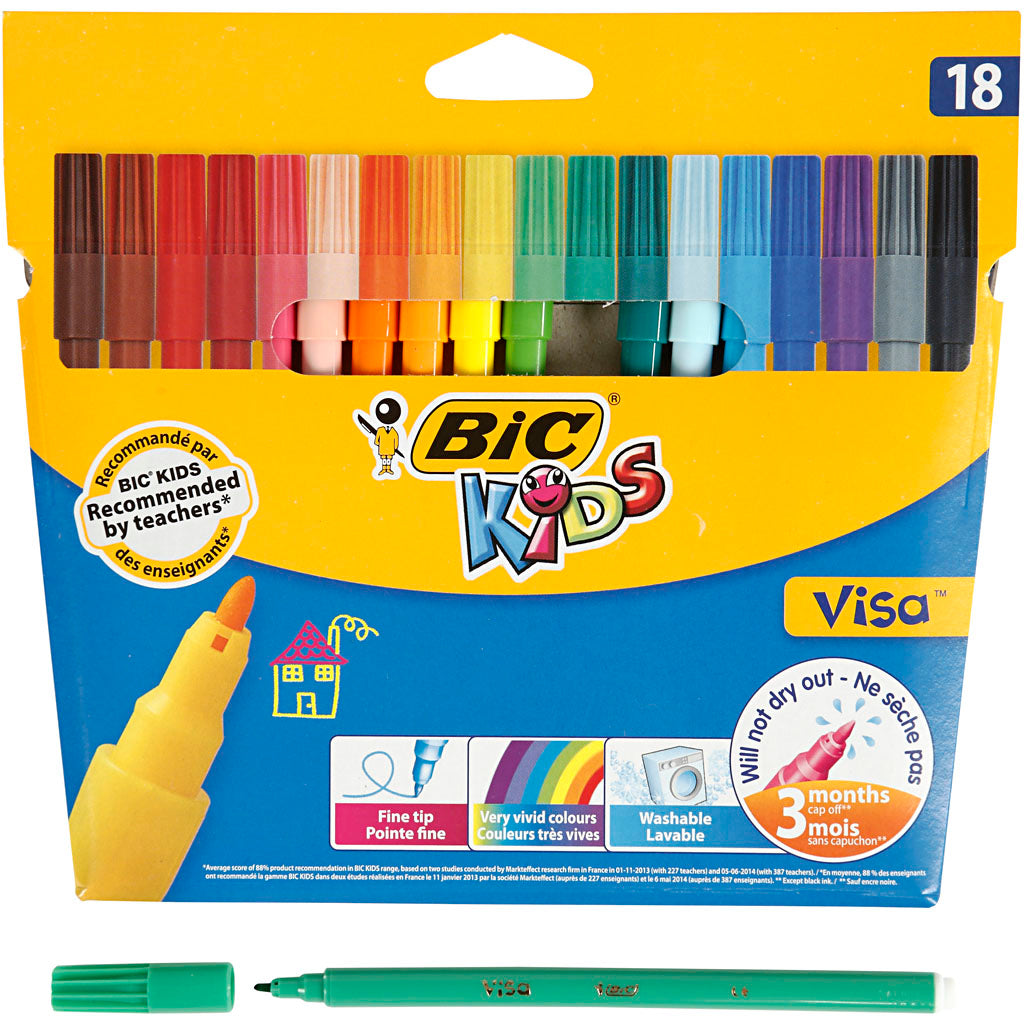 BIC Visa Fin Tusch, streg 1,6 mm, ass. farver, 18 stk./ 1 pk.