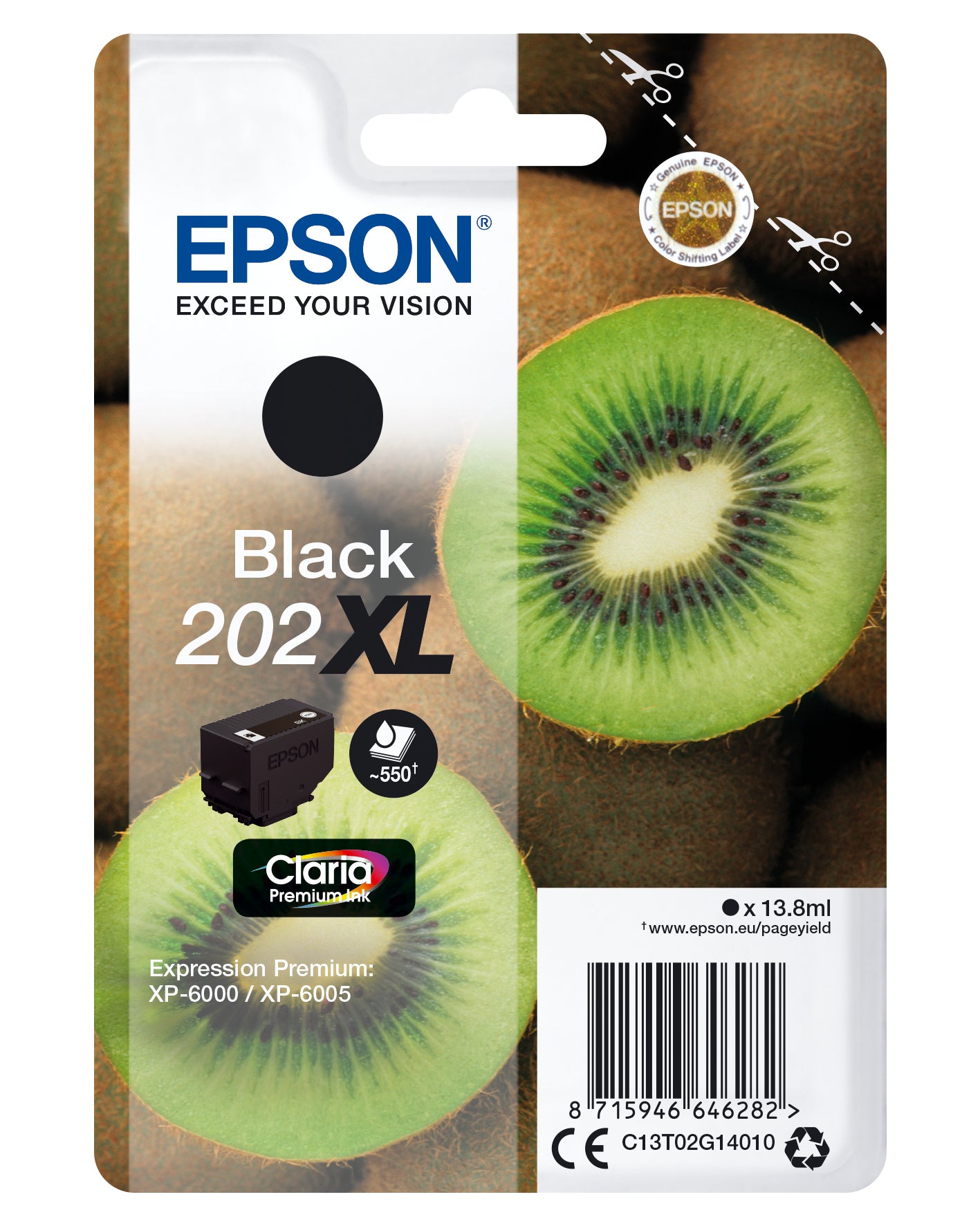 Epson 202XL Sort 550 sider Blæk C13T02G14010