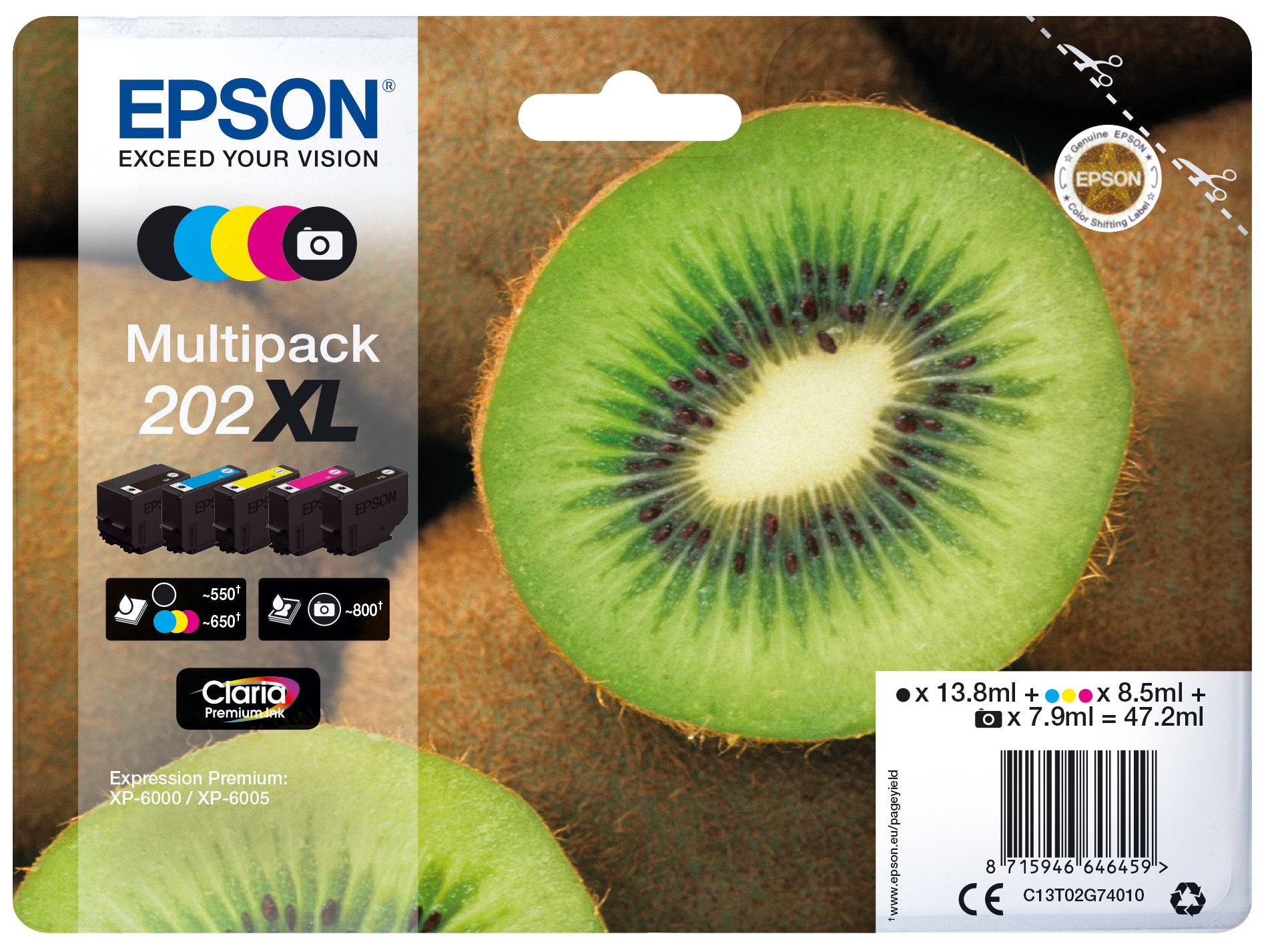 Epson Multipack 202XL Sort Gul Cyan Magenta Foto-sort Blæk C13T02G74010