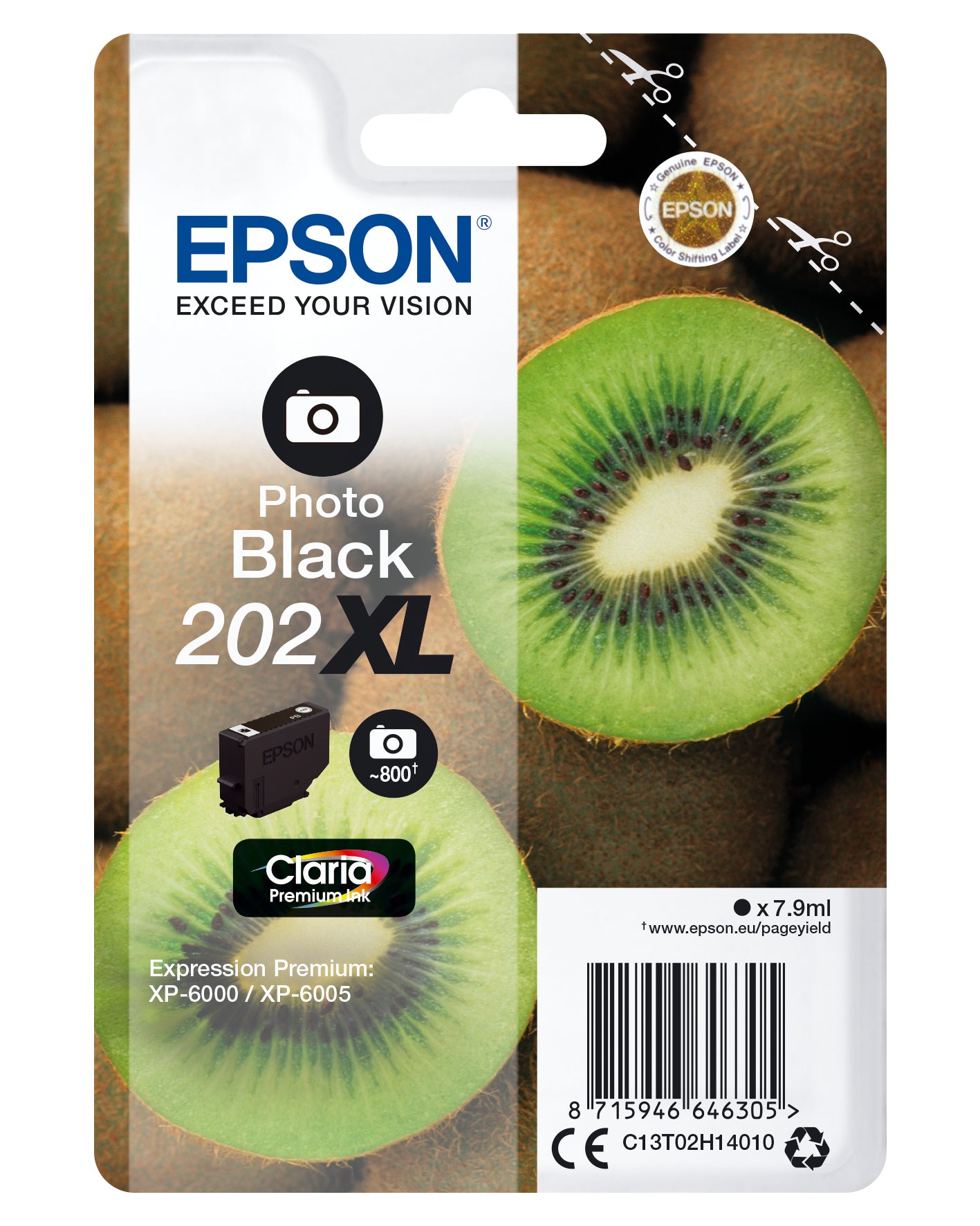Epson 202XL Foto-sort 800 sider Blæk C13T02H14010