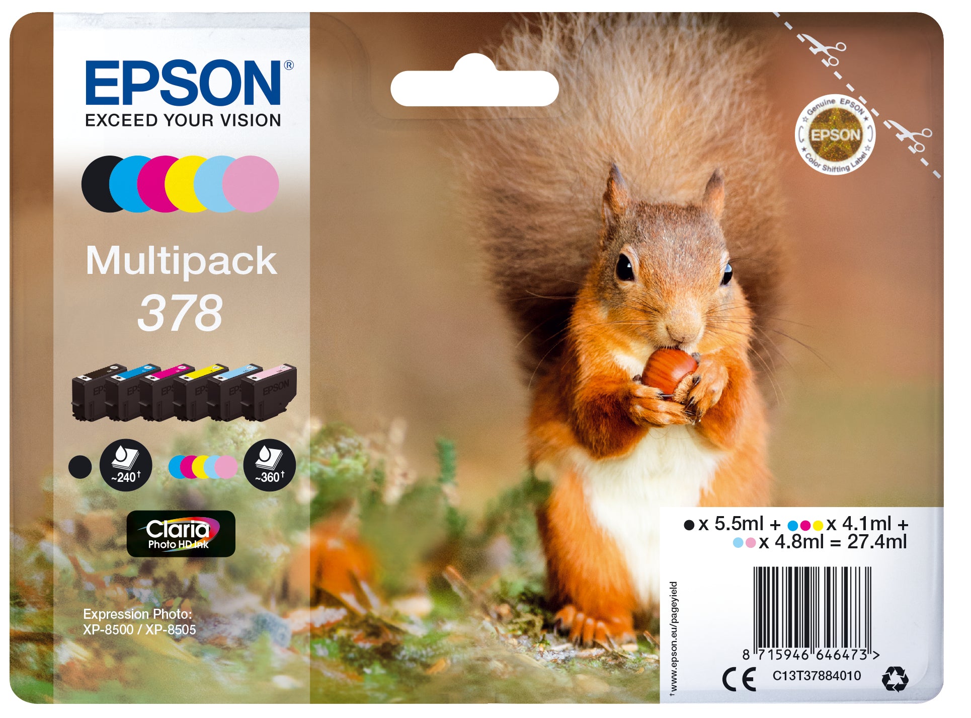 Epson Multipack 378 Sort Gul Cyan Magenta Lys magenta Lys cyan Blæk C13T37884010