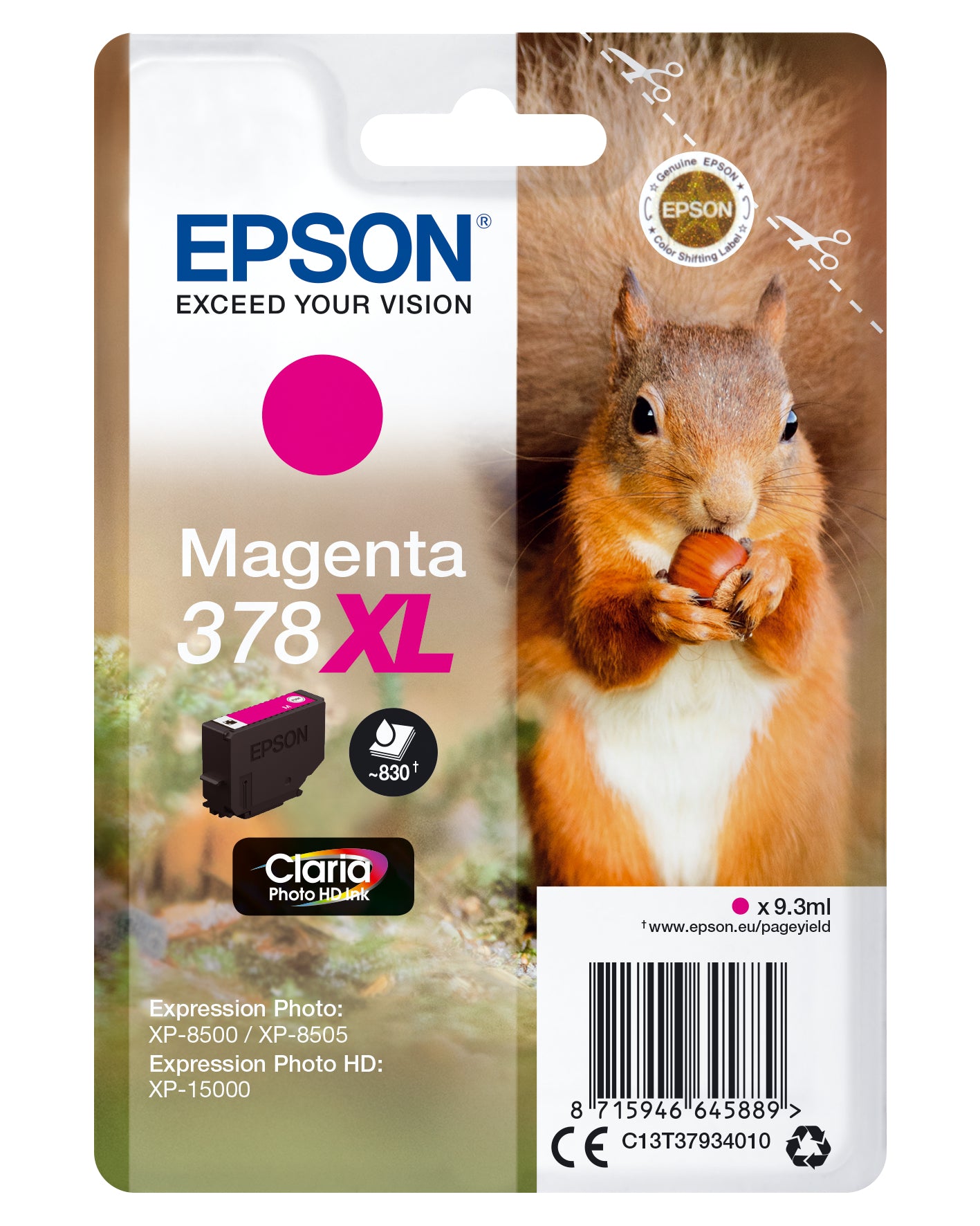 Epson 378XL Magenta 830 sider Blæk C13T37934010