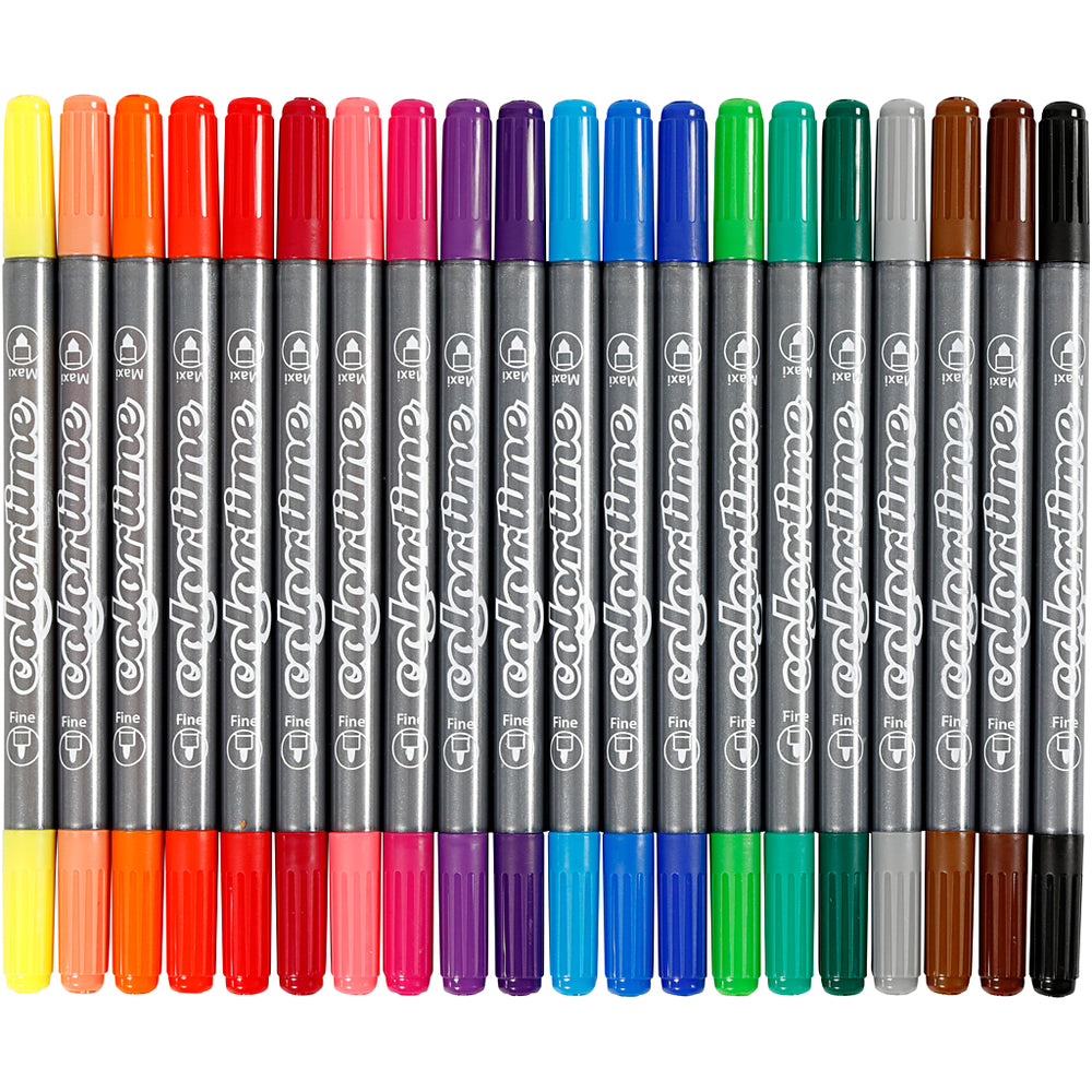 Colortime Dobbelttusch, streg 2,3+3,6 mm, standardfarver, 20 stk./ 1 pk.