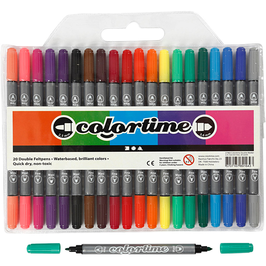 Colortime Dobbelttusch, streg 2,3+3,6 mm, standardfarver, 20 stk./ 1 pk.
