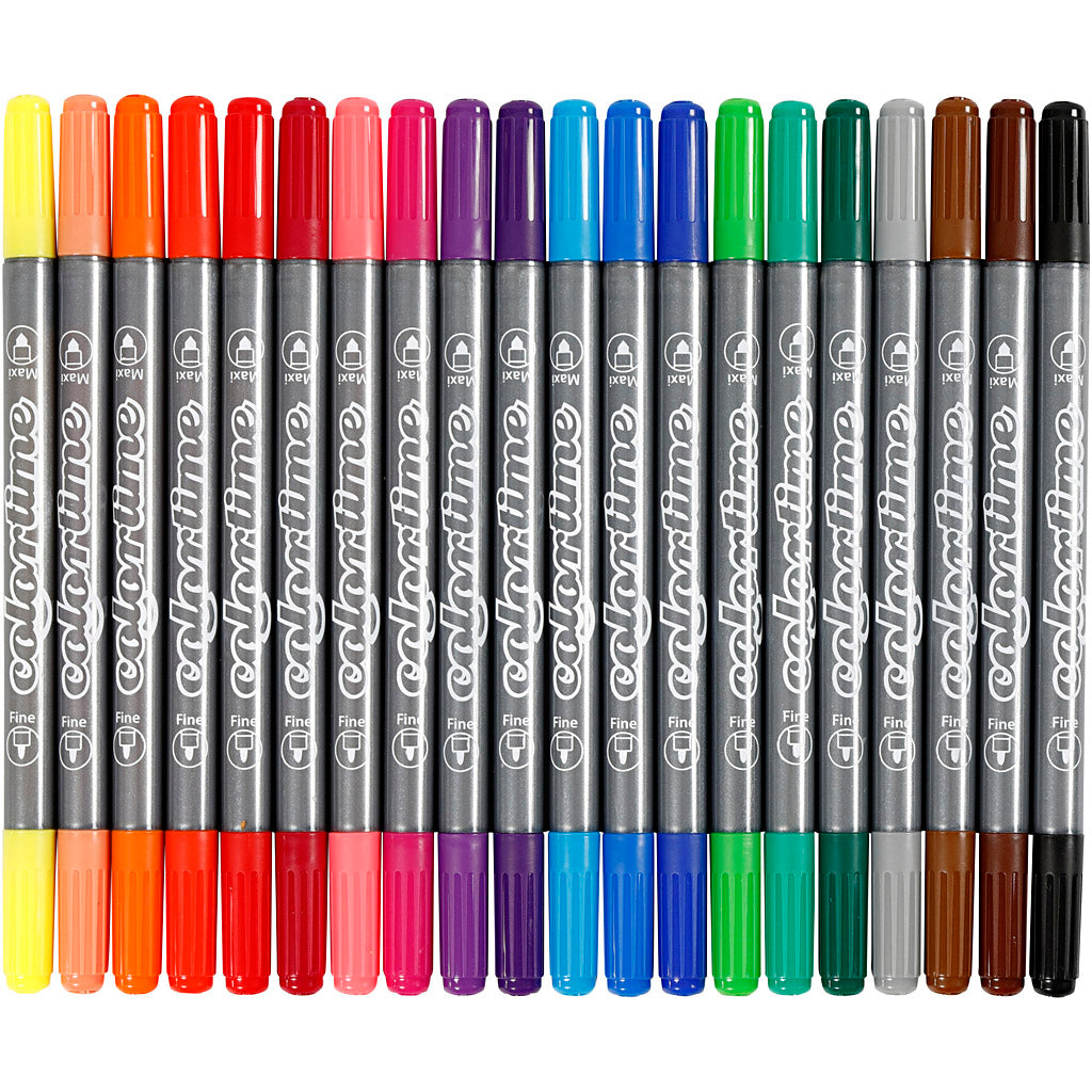 Colortime Dobbelttusch, streg 2,3+3,6 mm, standardfarver, 20 stk./ 1 pk.