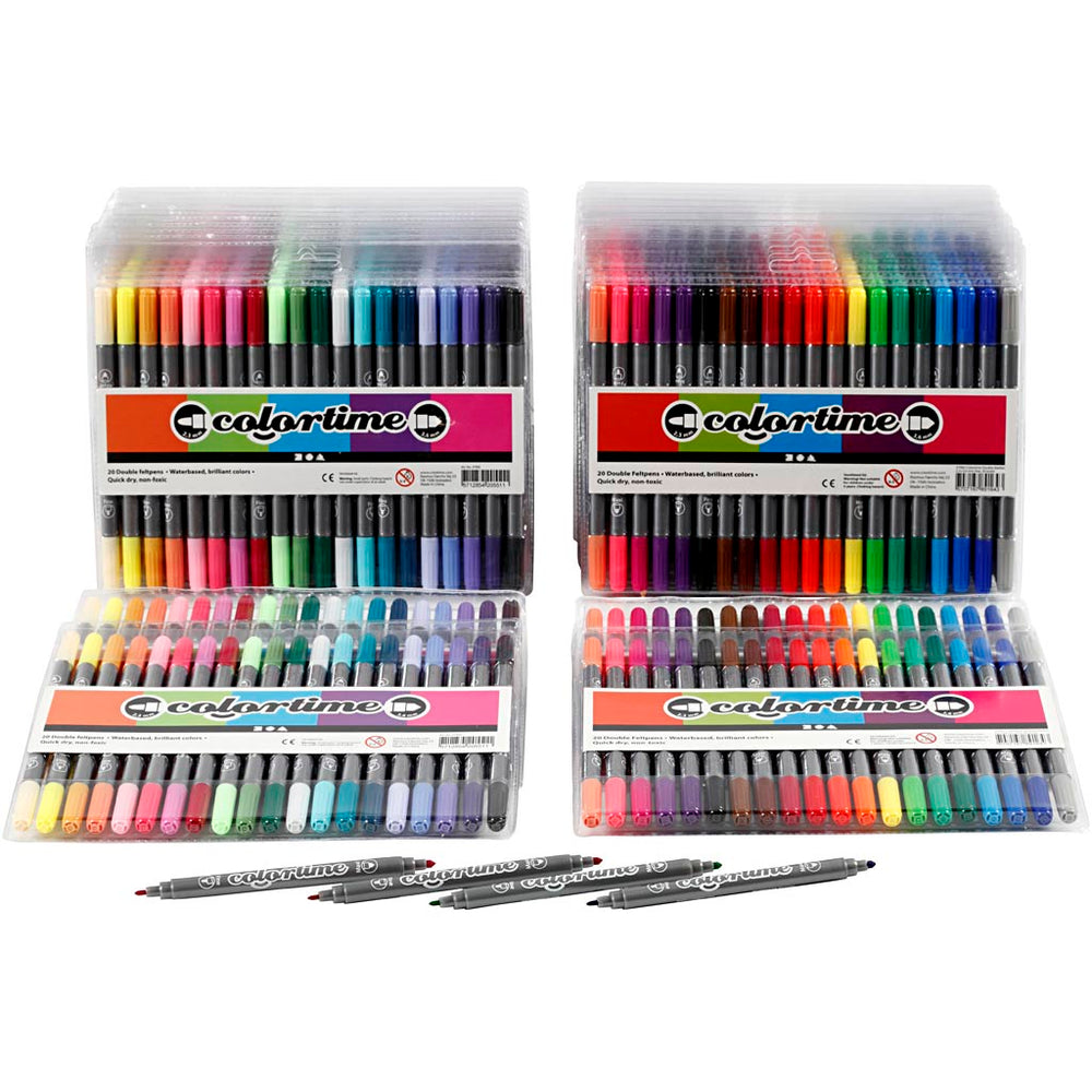 Colortime Dobbelttusch, streg 2,3+3,6 mm, standardfarver, suppleringsfarver, 24 pk./ 1 pk.