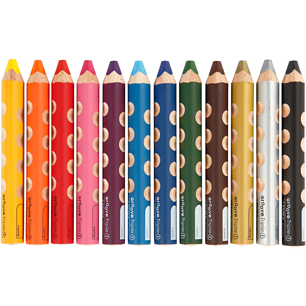 Groove Triple1 Farveblyanter, L: 12 cm, mine 10 mm, ass. farver, 12 stk./ 1 pk.
