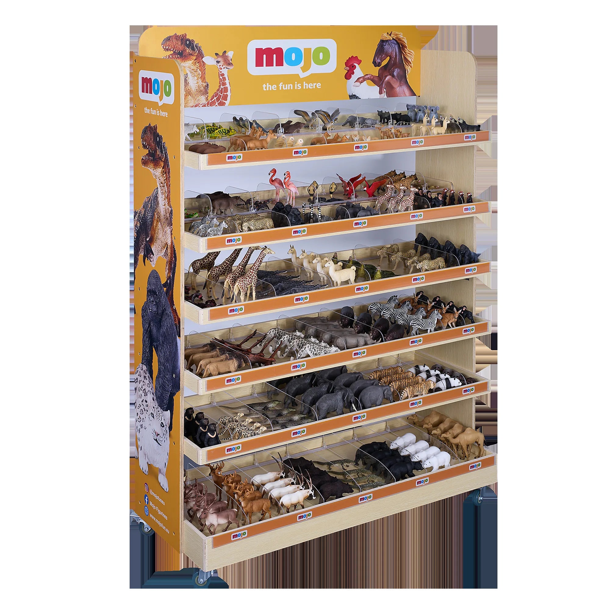 105 Cm Gulv Display I Træ Med Hylder Og Hjul – Mojo