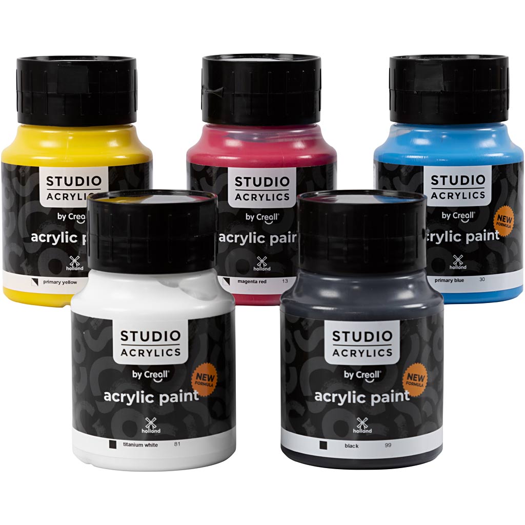 Creall Studio Akrylmaling, 5 x 500 ml, Ass. Farver