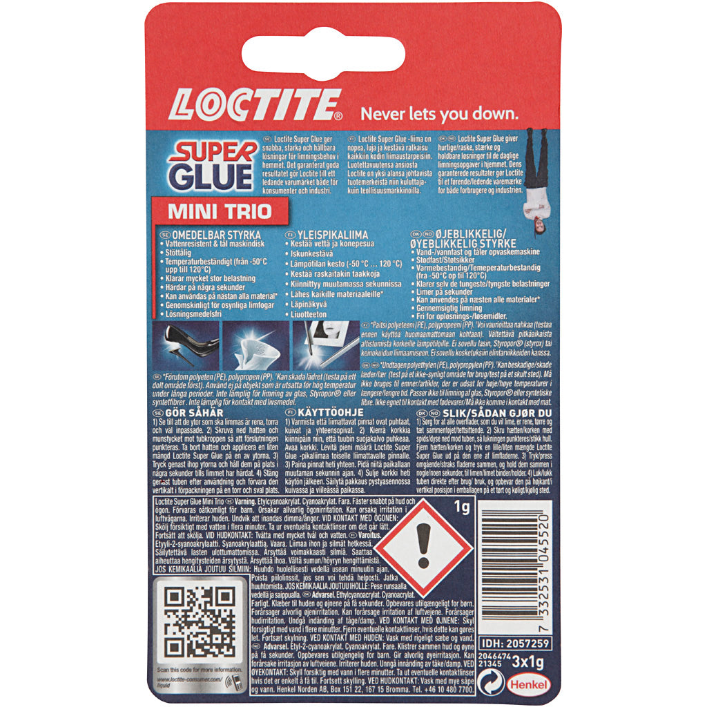 Loctite Super Glue - 3x1 g, stærk og alsidig lim