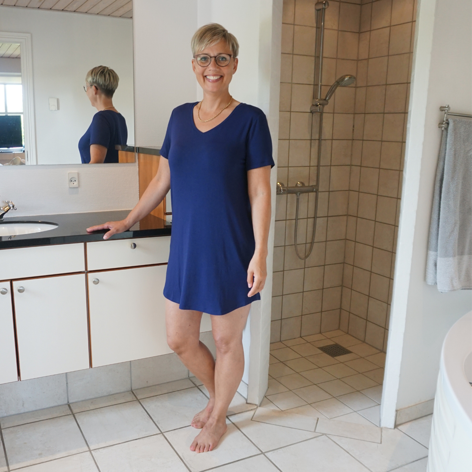 Dame natkjole kort ærme - Mørke Blå