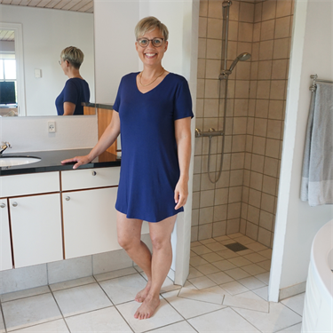Dame natkjole kort ærme - Mørke Blå